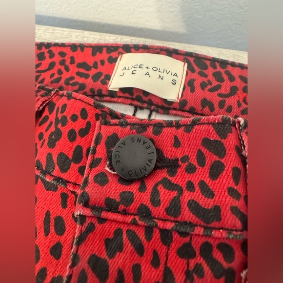 Alice + Olivia Good High Rise Ankle Skinny Jeans Red Leopard Funky Rock Size 28 - Picture 9 of 11